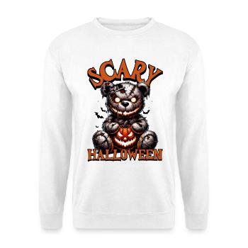 Scary Halloween Teddy Bear Horror Kürbis - Unisex Pullover - Weiß - Vorne - Alina (178cm) & Michal (187cm)