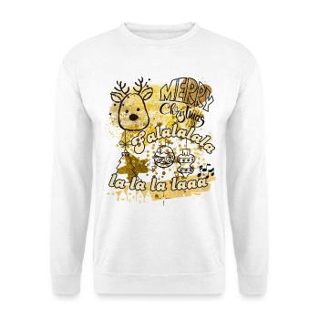 Goldglitzer Weihnachtszauber Reh - Unisex Pullover - Weiß - Vorne - Alina (178cm) & Michal (187cm)