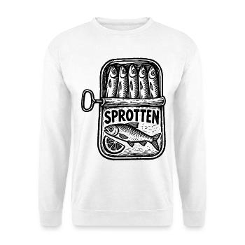 Sprotten – Maritimes Retro Fischmotiv - Unisex Pullover - Weiß - Vorne - Alina (178cm) & Michal (187cm)