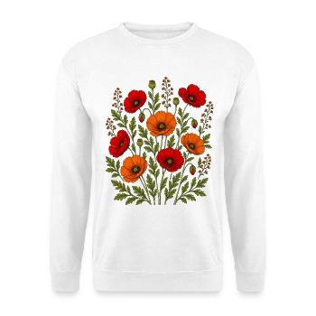 Red Orange Poppy Wildflowers Botanical Floral - Unisex Pullover - Weiß - Vorne - Alina (178cm) & Michal (187cm)
