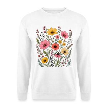 Colorful Cosmos Coneflower Wildflower Bouquet - Unisex Pullover - Weiß - Vorne - Alina (178cm) & Michal (187cm)