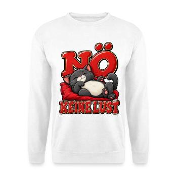 Entspannte süße Katze Nö keine Lust Katzenfans - Unisex Pullover - Weiß - Vorne - Alina (178cm) & Michal (187cm)