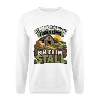 Lustiges Landwirtschafts Motiv Bauer Stall Scheune - Unisex Pullover - Weiß - Vorne - Alina (178cm) & Michal (187cm)