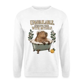 Unavailable – Zeit für mich mit Capybara - Unisex Pullover - Weiß - Vorne - Alina (178cm) & Michal (187cm)