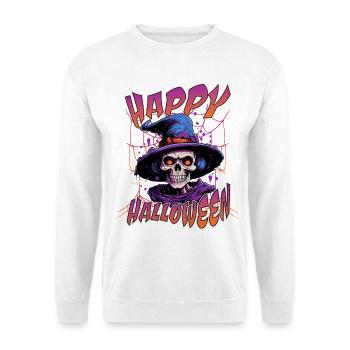 Happy Halloween Skull Witch Skelett Hexe - Unisex Pullover - Weiß - Vorne - Alina (178cm) & Michal (187cm)