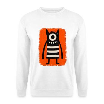 Einäugiges Monster | Skurrile Folk Art Illustratio - Unisex Pullover - Weiß - Vorne - Alina (178cm) & Michal (187cm)