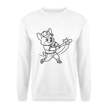 Niedlicher Corgi-Baseballspieler-Hund-Umriss - Unisex Pullover - Weiß - Vorne - Alina (178cm) & Michal (187cm)