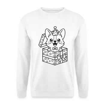 Überraschung süßer Corgi-Hund in Geburtstagsgeschenkbox - Unisex Pullover - Weiß - Vorne - Alina (178cm) & Michal (187cm)