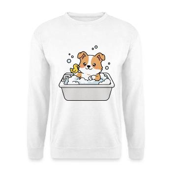 Süßer Corgi-Badezeit-Lustiger Hund - Unisex Pullover - Weiß - Vorne - Alina (178cm) & Michal (187cm)