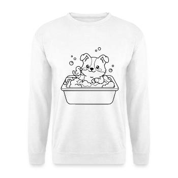 Niedliche Corgi-Hundebadzeit Schaumbad-Linienkunst - Unisex Pullover - Weiß - Vorne - Alina (178cm) & Michal (187cm)