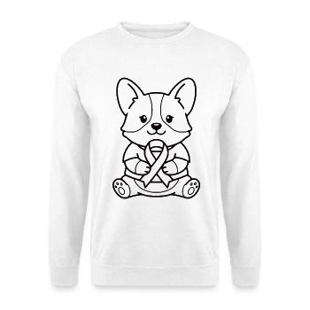 Süßes Corgi-Band Brustkrebs-Bewusstseins-Hundegeschenk - Unisex Pullover - Weiß - Vorne - Alina (178cm) & Michal (187cm)