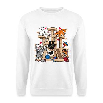 Kocia Ferajna – Verrückte Katzen am Kratzbaum - Unisex Pullover - Weiß - Vorne - Alina (178cm) & Michal (187cm)