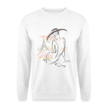 Paris France Elegant Fashion Eiffelturm Skizze  - Unisex Pullover - Weiß - Vorne - Alina (178cm) & Michal (187cm)