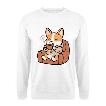 Süßer Corgi, der Kaffee trinkt, lustiger Hundeliebhaber - Unisex Pullover - Weiß - Vorne - Alina (178cm) & Michal (187cm)