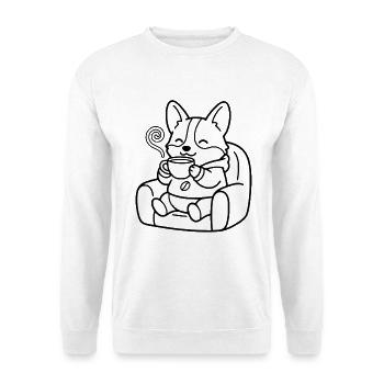 Niedliche Corgi-Trinkkaffee-Grafik-Umrissentasse - Unisex Pullover - Weiß - Vorne - Alina (178cm) & Michal (187cm)