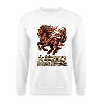 chinesisches neues Jahr 2027 Jahr der Ziege - Unisex Pullover - Weiß - Vorne - Alina (178cm) & Michal (187cm)