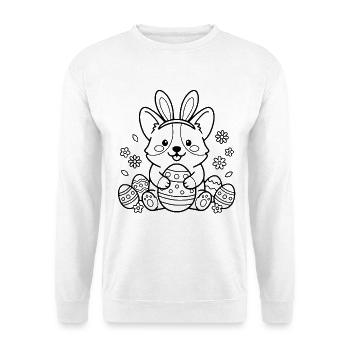 Niedlicher Corgi mit Kaninchenohren Easter Egg-Übersicht - Unisex Pullover - Weiß - Vorne - Alina (178cm) & Michal (187cm)