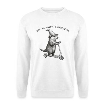Off to cause a kerfuffle Otter mit Zaubererhut - Unisex Pullover - Weiß - Vorne - Alina (178cm) & Michal (187cm)