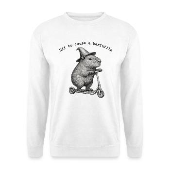 Off to cause a kerfuffle Capybara mit Zaubererhut - Unisex Pullover - Weiß - Vorne - Alina (178cm) & Michal (187cm)
