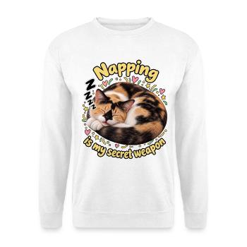 Schlafende Katze - Unisex Pullover - Weiß - Vorne - Alina (178cm) & Michal (187cm)