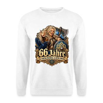 66.Geburtstag - Unisex Pullover - Weiß - Vorne - Alina (178cm) & Michal (187cm)