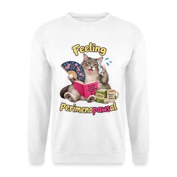 Menopause Katze - Unisex Pullover - Weiß - Vorne - Alina (178cm) & Michal (187cm)