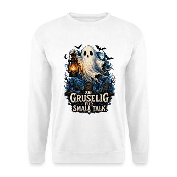 Geist mit Laterne – Gruselige Nacht - Unisex Pullover - Weiß - Vorne - Alina (178cm) & Michal (187cm)