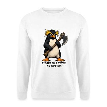 Funny Angry Penguin - Flight Was Never An Option - Unisex Pullover - Weiß - Vorne - Alina (178cm) & Michal (187cm)