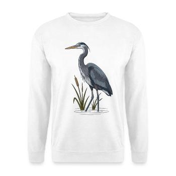 Blaureiher Sumpf Rohrkolben - Unisex Pullover - Weiß - Vorne - Alina (178cm) & Michal (187cm)
