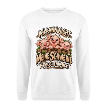 Landleben Landwirt Schweinebauer Schweinchen - Unisex Pullover - Weiß - Vorne - Alina (178cm) & Michal (187cm)