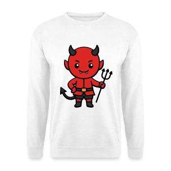 Niedliche Teufels-Mistgabel Halloween-Kostüm Kawaii - Unisex Pullover - Weiß - Vorne - Alina (178cm) & Michal (187cm)