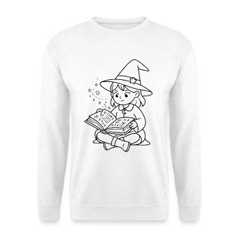 Niedliche Hexe-Lese-Magiebuch-Gliederung Halloween - Unisex Pullover - Weiß - Vorne - Alina (178cm) & Michal (187cm)