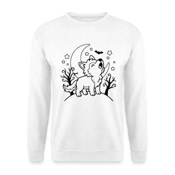 Niedlicher Wolf heult Halloween-Gliederung gruselige Kinder - Unisex Pullover - Weiß - Vorne - Alina (178cm) & Michal (187cm)