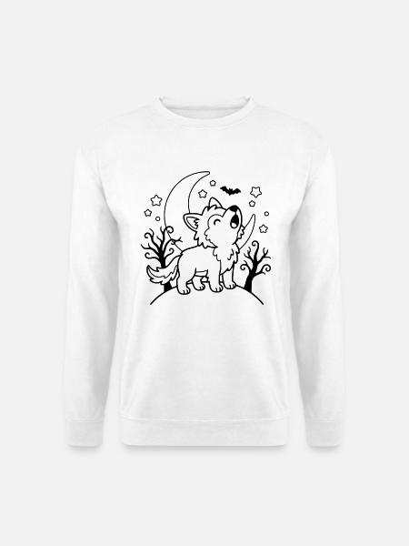 Niedlicher Wolf heult Halloween-Gliederung gruselige Kinder - Unisex Pullover - Weiß