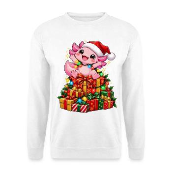 Kuscheliges Weihnachtstier auf Geschenken - Unisex Pullover - Weiß - Vorne - Alina (178cm) & Michal (187cm)
