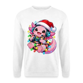 Gaming Weihnachtsdrache mit Lichtern - Unisex Pullover - Weiß - Vorne - Alina (178cm) & Michal (187cm)