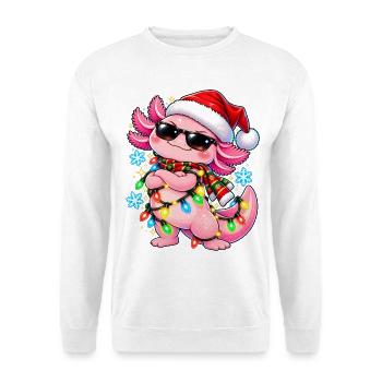 Weihnachtsdrache mit Lichterkette - Unisex Pullover - Weiß - Vorne - Alina (178cm) & Michal (187cm)
