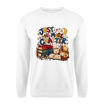 Just One More Chapter Bücher Katze Lesen Geschenk - Unisex Pullover - Weiß - Vorne - Alina (178cm) & Michal (187cm)