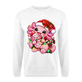 Kawaii Weihnachtsdrache mit Lichterkette - Unisex Pullover - Weiß - Vorne - Alina (178cm) & Michal (187cm)