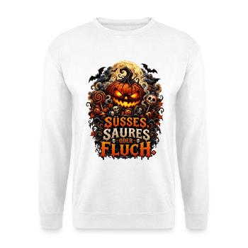 Süßes Saures oder Fluch Halloween - Unisex Pullover - Weiß - Vorne - Alina (178cm) & Michal (187cm)