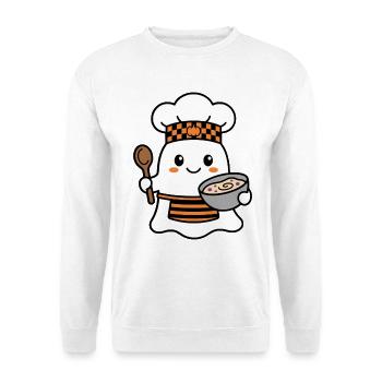 Süßer Kawaii-Geisterkoch-Koch Halloween-Bäcker - Unisex Pullover - Weiß - Vorne - Alina (178cm) & Michal (187cm)