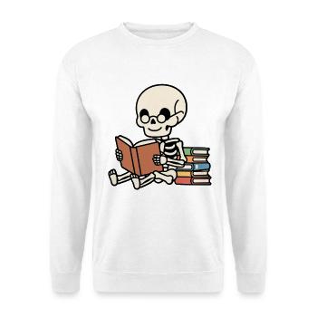 Niedliche Kawaii-Skelett-Lesebücher Gemütliche Ästhetik - Unisex Pullover - Weiß - Vorne - Alina (178cm) & Michal (187cm)