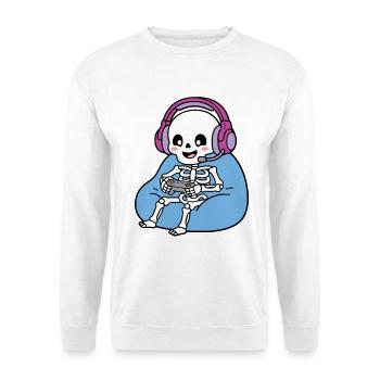 Niedliche Kawaii-Skelett-Videospieler-Videospieler-Gaming-Halloween - Unisex Pullover - Weiß - Vorne - Alina (178cm) & Michal (187cm)