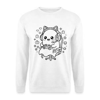 Süßer Kawaii-Gamer Geist-Retro-Videospiel-Liebhaber - Unisex Pullover - Weiß - Vorne - Alina (178cm) & Michal (187cm)