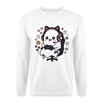 Niedliches Kawaii-Gamer-Geister-Videospiel-Ästhetik-Geschenk - Unisex Pullover - Weiß - Vorne - Alina (178cm) & Michal (187cm)