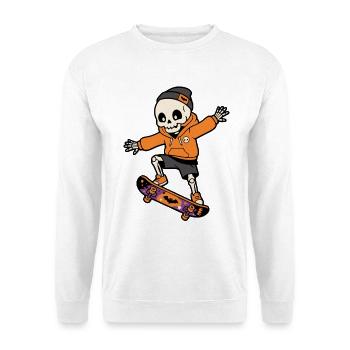 Kawaii Skeleton Skateboarding Halloween Streetwear - Unisex Pullover - Weiß - Vorne - Alina (178cm) & Michal (187cm)