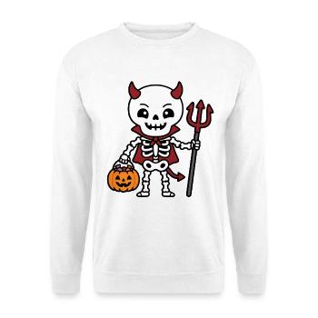 Teufelsskelett Halloween Kürbis Gruseliger Horror-Gif - Unisex Pullover - Weiß - Vorne - Alina (178cm) & Michal (187cm)
