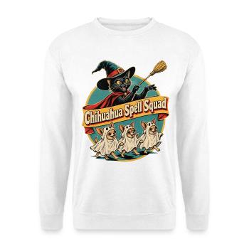 Chihuahua Spell Squad Halloween Hexenkatze - Unisex Pullover - Weiß - Vorne - Alina (178cm) & Michal (187cm)