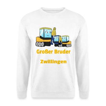 Großer Bruder Von Zwillingen Bagger Nachwuchs - Unisex Pullover - Weiß - Vorne - Alina (178cm) & Michal (187cm)