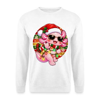 Kuscheliger Weihnachts-Dino mit Lichtern - Unisex Pullover - Weiß - Vorne - Alina (178cm) & Michal (187cm)